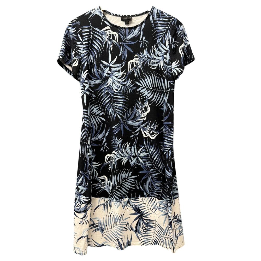 J Jill Dress Womens Small Blue Botanical Coastal Short Sleeve Pullover Stretch